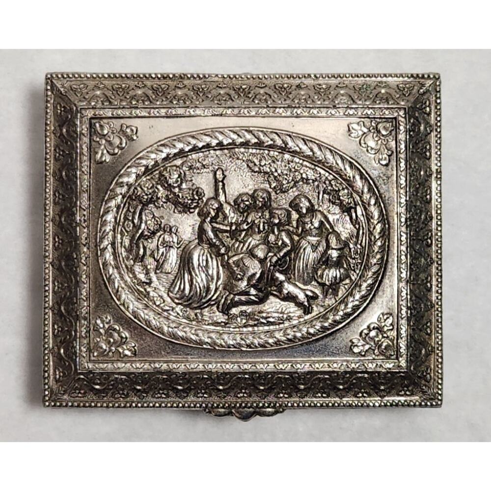 Vintage Ornate Silver Tone Metal Victorian Jewelry Box Japan Pre-owned